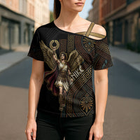 Nike Goddess Cross Shoulder Shirt Ancient Greece Laurel Wreath And Greek Key