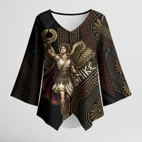 Nike Goddess Kimono Sleeve Blouse Ancient Greece Laurel Wreath And Greek Key