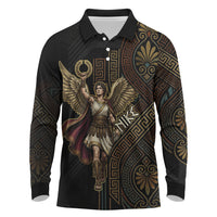 Nike Goddess Long Sleeve Polo Shirt Ancient Greece Laurel Wreath And Greek Key