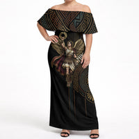 Nike Goddess Off Shoulder Maxi Dress Ancient Greece Laurel Wreath And Greek Key