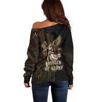Nike Goddess Off Shoulder Sweater Ancient Greece Laurel Wreath And Greek Key