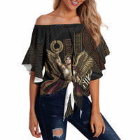 Nike Goddess Off Shoulder Wrap Waist Top Ancient Greece Laurel Wreath And Greek Key