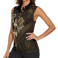 Nike Goddess Women Sleeveless Polo Shirt Ancient Greece Laurel Wreath And Greek Key
