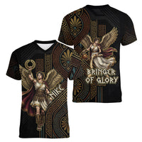 Nike Goddess Women V-Neck T-Shirt Ancient Greece Laurel Wreath And Greek Key