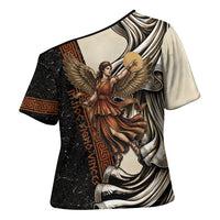Nike Goddess Cross Shoulder Shirt Winged Goddess Lyre Instrument And Greek Key