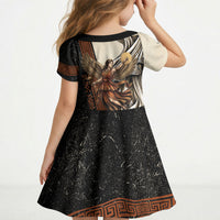 Nike Goddess Kid Short Sleeve Dress Winged Goddess Lyre Instrument And Greek Key