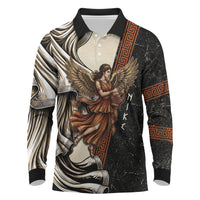 Nike Goddess Long Sleeve Polo Shirt Winged Goddess Lyre Instrument And Greek Key