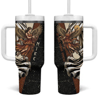 Nike Goddess Tumbler With Handle Winged Goddess Lyre Instrument And Greek Key
