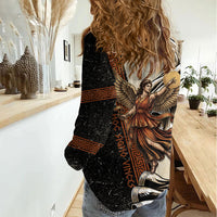 Nike Goddess Women Casual Shirt Winged Goddess Lyre Instrument And Greek Key