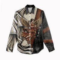 Nike Goddess Women Casual Shirt Winged Goddess Lyre Instrument And Greek Key