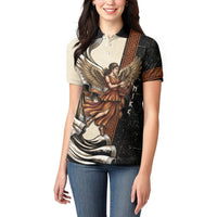 Nike Goddess Women Polo Shirt Winged Goddess Lyre Instrument And Greek Key