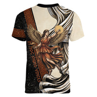 Nike Goddess Women V-Neck T-Shirt Winged Goddess Lyre Instrument And Greek Key