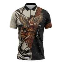 Nike Goddess Zipper Polo Shirt Winged Goddess Lyre Instrument And Greek Key