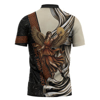 Nike Goddess Zipper Polo Shirt Winged Goddess Lyre Instrument And Greek Key