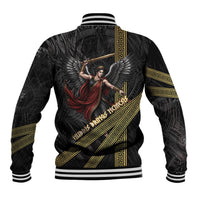 Nemesis Goddess Of Revenge Baseball Jacket Winged Nemesis Scales Of Justice - Gold Greek Key