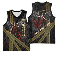 Nemesis Goddess Of Revenge Basketball Jersey Winged Nemesis Scales Of Justice - Gold Greek Key
