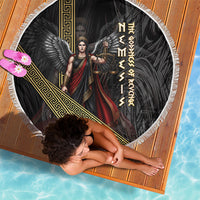 Nemesis Goddess Of Revenge Beach Blanket Winged Nemesis Scales Of Justice - Gold Greek Key