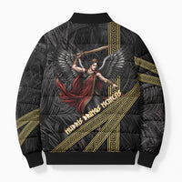 Nemesis Goddess Of Revenge Bomber Puffer Jacket Winged Nemesis Scales Of Justice - Gold Greek Key