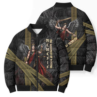 Nemesis Goddess Of Revenge Bomber Puffer Jacket Winged Nemesis Scales Of Justice - Gold Greek Key