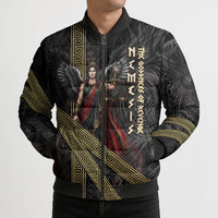 Nemesis Goddess Of Revenge Bomber Puffer Jacket Winged Nemesis Scales Of Justice - Gold Greek Key