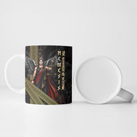 Nemesis Goddess Of Revenge Ceramic Mug Winged Nemesis Scales Of Justice - Gold Greek Key
