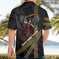 Nemesis Goddess Of Revenge Hawaiian Shirt Winged Nemesis Scales Of Justice - Gold Greek Key