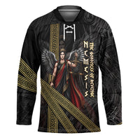 Nemesis Goddess Of Revenge Hockey Jersey Winged Nemesis Scales Of Justice - Gold Greek Key