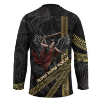 Nemesis Goddess Of Revenge Hockey Jersey Winged Nemesis Scales Of Justice - Gold Greek Key