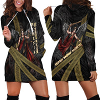Nemesis Goddess Of Revenge Hoodie Dress Winged Nemesis Scales Of Justice - Gold Greek Key