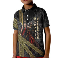 Nemesis Goddess Of Revenge Kid Polo Shirt Winged Nemesis Scales Of Justice - Gold Greek Key