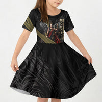 Nemesis Goddess Of Revenge Kid Short Sleeve Dress Winged Nemesis Scales Of Justice - Gold Greek Key