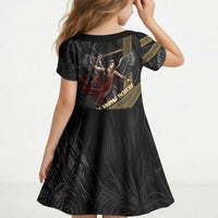 Nemesis Goddess Of Revenge Kid Short Sleeve Dress Winged Nemesis Scales Of Justice - Gold Greek Key