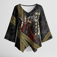 Nemesis Goddess Of Revenge Kimono Sleeve Blouse Winged Nemesis Scales Of Justice - Gold Greek Key