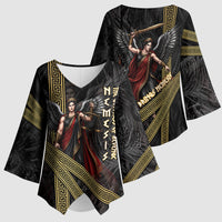 Nemesis Goddess Of Revenge Kimono Sleeve Blouse Winged Nemesis Scales Of Justice - Gold Greek Key