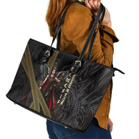 Nemesis Goddess Of Revenge Leather Tote Bag Winged Nemesis Scales Of Justice - Gold Greek Key
