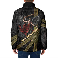 Nemesis Goddess Of Revenge Padded Jacket Winged Nemesis Scales Of Justice - Gold Greek Key