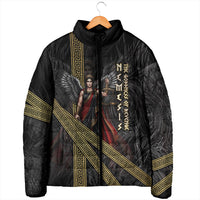 Nemesis Goddess Of Revenge Padded Jacket Winged Nemesis Scales Of Justice - Gold Greek Key