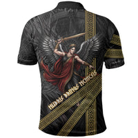 Nemesis Goddess Of Revenge Polo Shirt Winged Nemesis Scales Of Justice - Gold Greek Key