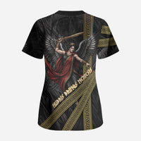 Nemesis Goddess Of Revenge Scrub Top Winged Nemesis Scales Of Justice - Gold Greek Key