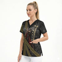 Nemesis Goddess Of Revenge Scrub Top Winged Nemesis Scales Of Justice - Gold Greek Key