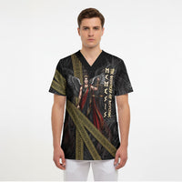 Nemesis Goddess Of Revenge Scrub Top Winged Nemesis Scales Of Justice - Gold Greek Key