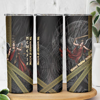 Nemesis Goddess Of Revenge Skinny Tumbler Winged Nemesis Scales Of Justice - Gold Greek Key