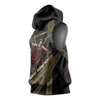 Nemesis Goddess Of Revenge Sleeveless Hoodie Winged Nemesis Scales Of Justice - Gold Greek Key