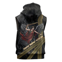 Nemesis Goddess Of Revenge Sleeveless Zip Hoodie Winged Nemesis Scales Of Justice - Gold Greek Key