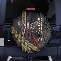 Nemesis Goddess Of Revenge Spare Tire Cover Winged Nemesis Scales Of Justice - Gold Greek Key