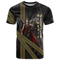 Nemesis Goddess Of Revenge T Shirt Winged Nemesis Scales Of Justice - Gold Greek Key