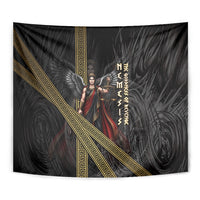 Nemesis Goddess Of Revenge Tapestry Winged Nemesis Scales Of Justice - Gold Greek Key