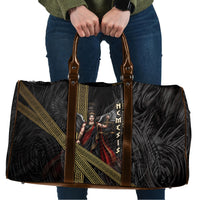Nemesis Goddess Of Revenge Travel Bag Winged Nemesis Scales Of Justice - Gold Greek Key