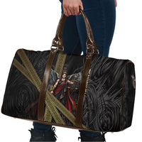 Nemesis Goddess Of Revenge Travel Bag Winged Nemesis Scales Of Justice - Gold Greek Key