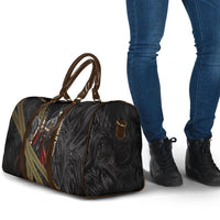 Nemesis Goddess Of Revenge Travel Bag Winged Nemesis Scales Of Justice - Gold Greek Key
